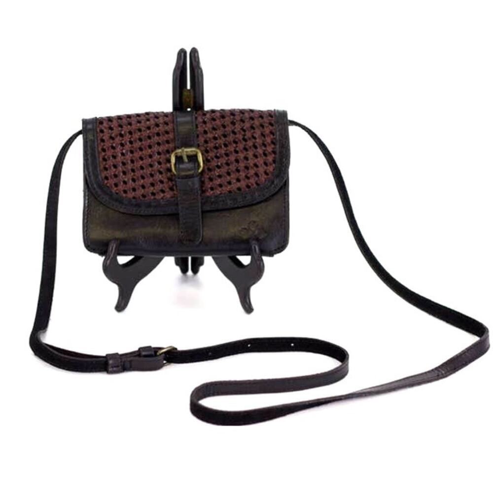 Patricia Nash small, black & wine leather cross body bag